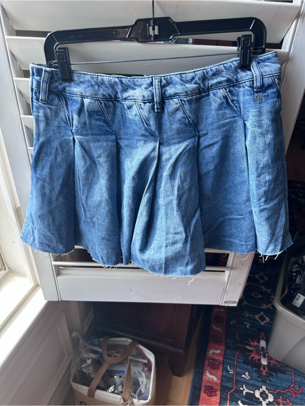 Pilcro Denim Pleated Skort in Medium Blue
